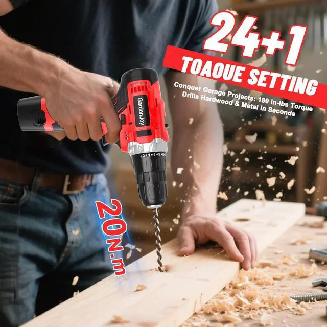 Alt view image 4 of 7 - Cordless Power Drill Set: 12V Electric Drill with Battery and Charger, 34pcs Acessories, 3/8"Keyless Chuck, 2 Variable Speed, 24+1 Position, Compact Drill Driver Kit for Home & DIY Project