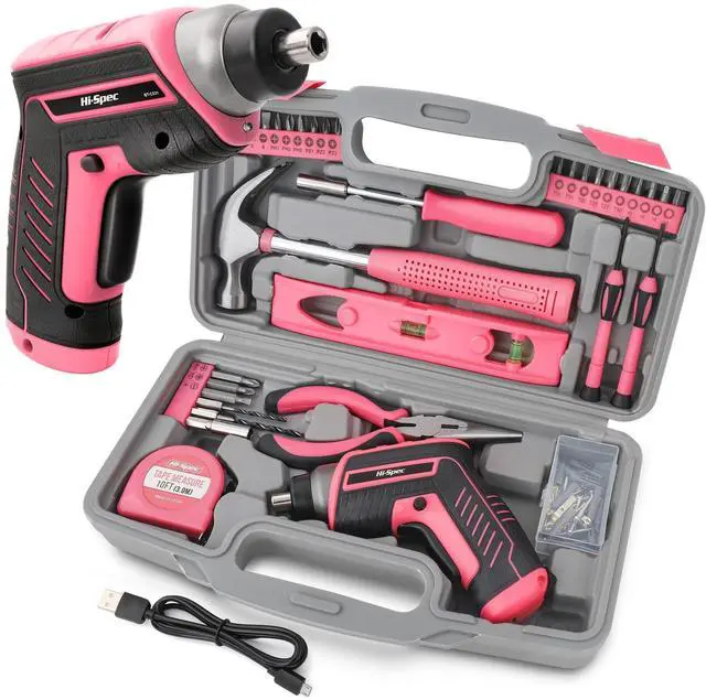 Main image of 35-Piece Tool Kit with 3.6V USB Small Electric Screwdriver Set, Pink Drill Set for Women, Tool Kit for Home