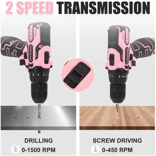 Alt view image 6 of 7 - Pink Cordless Drill Set for Women, 12V Lightweight Electric Screwdriver with 3/8" Keyless Chuck, 1.5Ah Battery - Portable Power Drill Kit with Pink Tool Bag for Home DIY Projects