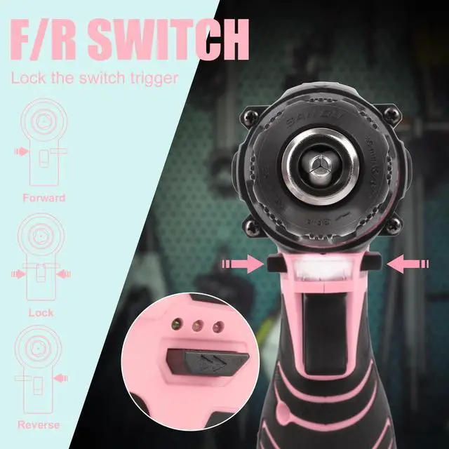 Alt view image 4 of 7 - Pink Cordless Drill Set for Women, 12V Lightweight Electric Screwdriver with 3/8" Keyless Chuck, 1.5Ah Battery - Portable Power Drill Kit with Pink Tool Bag for Home DIY Projects