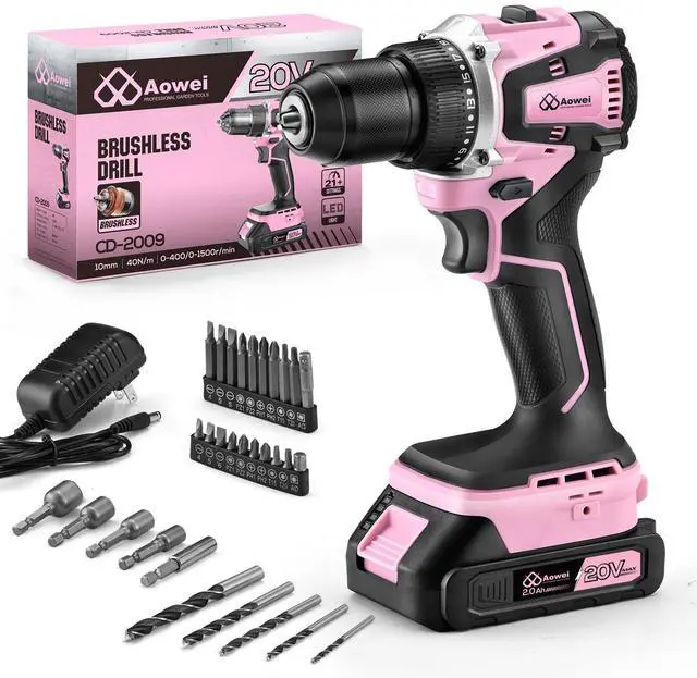 Main image of 20V Cordless Drill, Electric Power Drill Driver with Battery Charger,Power Drill Set Tool for Women Pink Drill Set,3/8 Keyless Chuck, 2 Variable Speed