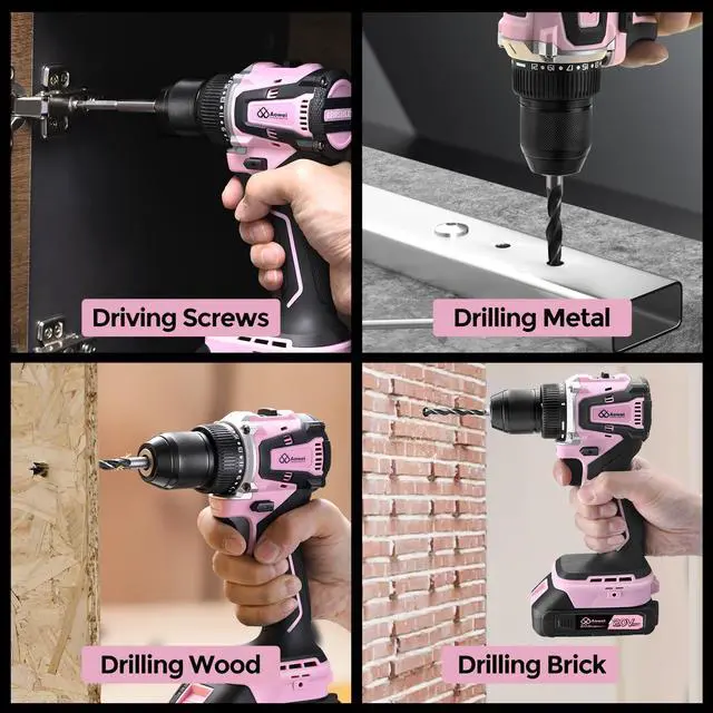 Alt view image 5 of 7 - 20V Cordless Drill, Electric Power Drill Driver with Battery Charger,Power Drill Set Tool for Women Pink Drill Set,3/8 Keyless Chuck, 2 Variable Speed