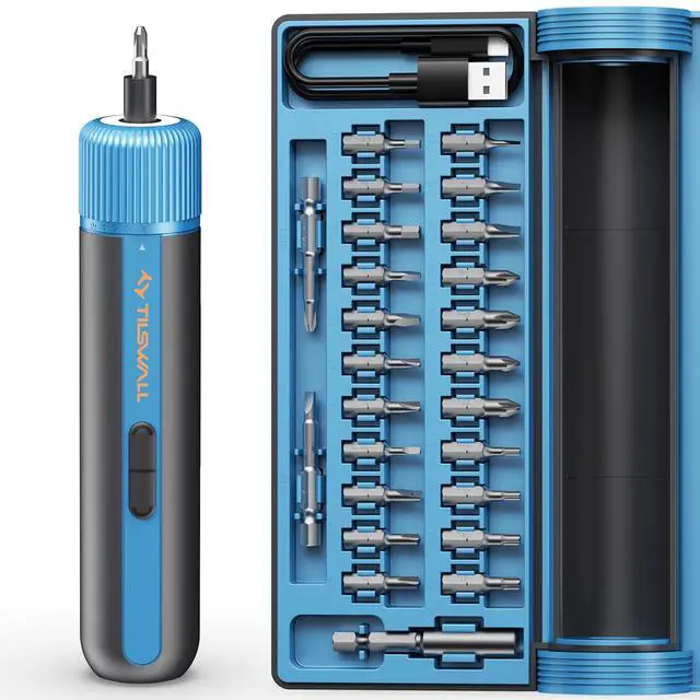 Main image of 4V Electric Screwdriver Cordless, 10N.m High Torque /260 RPM, Cordless Screwdriver with 4-Level Control, 2200mAh USB-C Fast Charging, with 25pc S2 Steel Bits for DIY and Home Repairs (Blue)