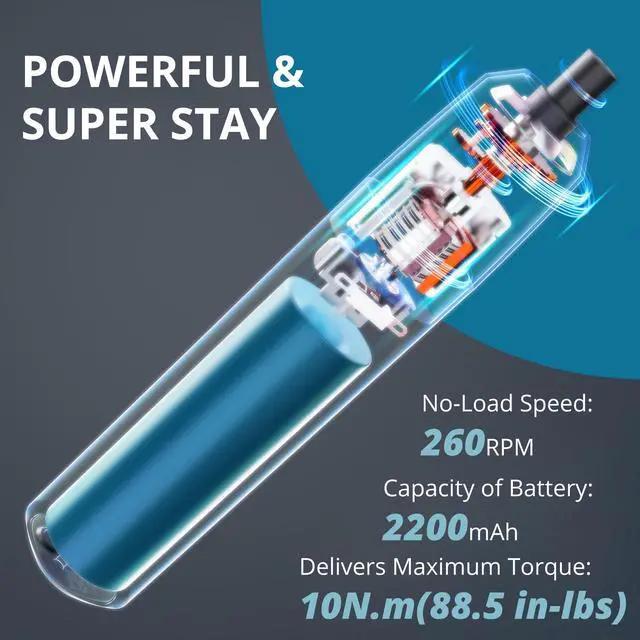 Alt view image 2 of 7 - 4V Electric Screwdriver Cordless, 10N.m High Torque /260 RPM, Cordless Screwdriver with 4-Level Control, 2200mAh USB-C Fast Charging, with 25pc S2 Steel Bits for DIY and Home Repairs (Blue)