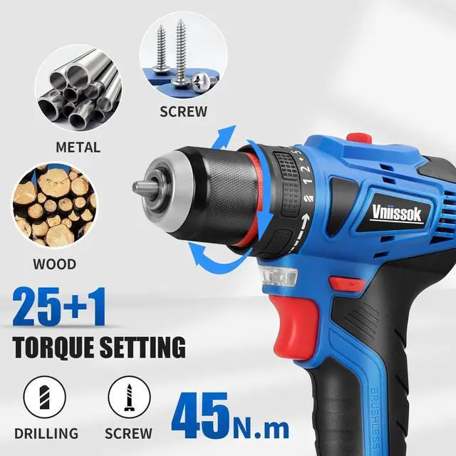 Alt view image 2 of 7 - Cordless Drill Set,18V Brushless Power impach driver with Battery and Charger, 3/8" Keyless Chuck, Variable Speed, Drill Driver Bits Kit for Drilling and Tightening/Loosening Screws