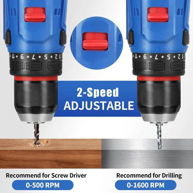 Alt view image 3 of 7 - Cordless Drill Set,18V Brushless Power impach driver with Battery and Charger, 3/8" Keyless Chuck, Variable Speed, Drill Driver Bits Kit for Drilling and Tightening/Loosening Screws