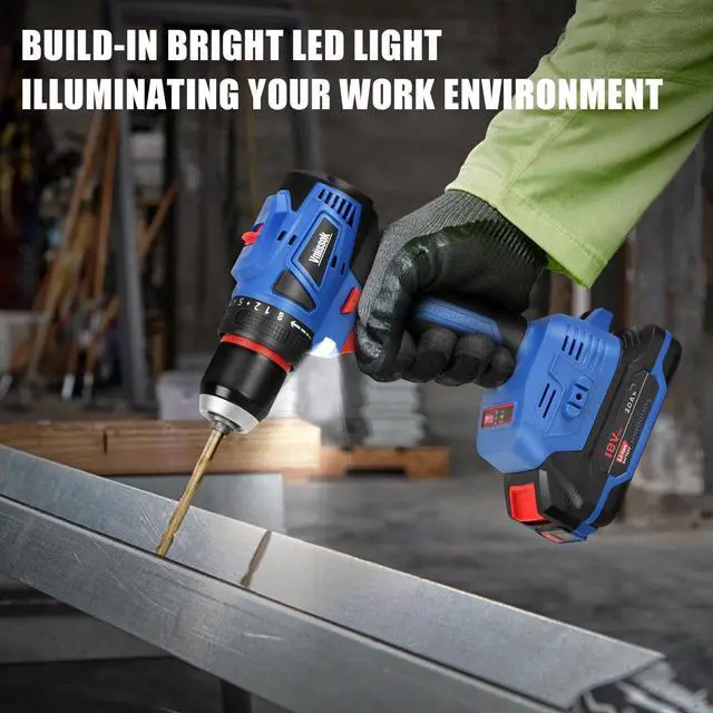 Alt view image 7 of 7 - Cordless Drill Set,18V Brushless Power impach driver with Battery and Charger, 3/8" Keyless Chuck, Variable Speed, Drill Driver Bits Kit for Drilling and Tightening/Loosening Screws