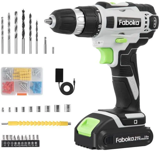 Main image of 21V Cordless Drill Set, Power Drills Kit with 2.0Ah Battery and Charger, Electric Driver/Drill Bits, Max Torque 40Nm, 3/8-Inch Keyless Chuck, Variable Speed, LED Light, for DIY Home Repair