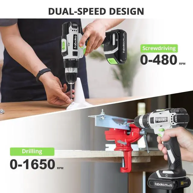 Alt view image 3 of 7 - 21V Cordless Drill Set, Power Drills Kit with 2.0Ah Battery and Charger, Electric Driver/Drill Bits, Max Torque 40Nm, 3/8-Inch Keyless Chuck, Variable Speed, LED Light, for DIY Home Repair
