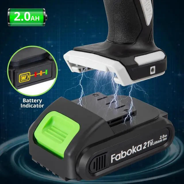Alt view image 5 of 7 - 21V Cordless Drill Set, Power Drills Kit with 2.0Ah Battery and Charger, Electric Driver/Drill Bits, Max Torque 40Nm, 3/8-Inch Keyless Chuck, Variable Speed, LED Light, for DIY Home Repair