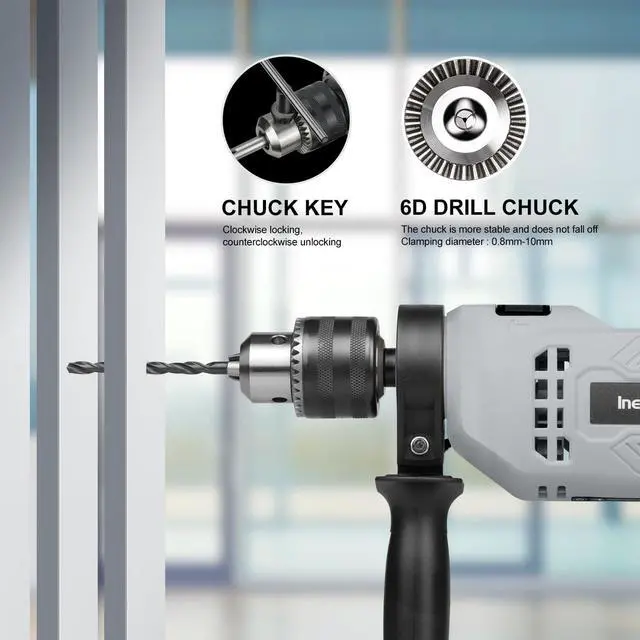Alt view image 4 of 7 - Corded Hammer Drill 4.5Amp 0-3000 RPM, 1/2 Inch Chuck Impact Drill with 105-Piece Accessory Set, Adjustable Speed Control, 360° Swivel Handle, Depth Gauge and Portable Carrying Case
