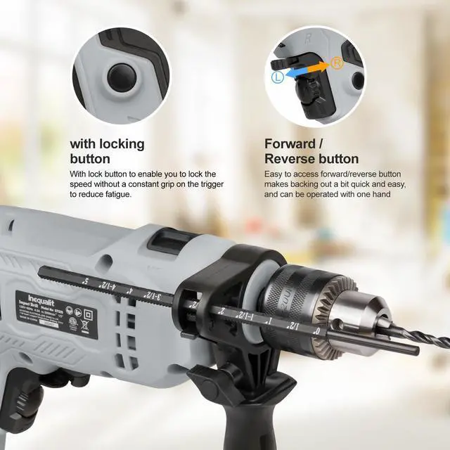 Alt view image 6 of 7 - Corded Hammer Drill 4.5Amp 0-3000 RPM, 1/2 Inch Chuck Impact Drill with 105-Piece Accessory Set, Adjustable Speed Control, 360° Swivel Handle, Depth Gauge and Portable Carrying Case