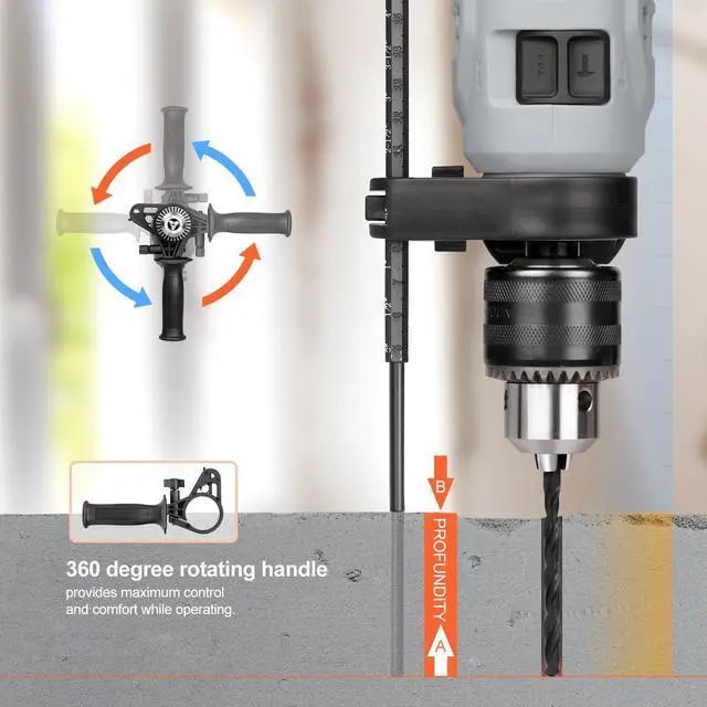 Alt view image 7 of 7 - Corded Hammer Drill 4.5Amp 0-3000 RPM, 1/2 Inch Chuck Impact Drill with 105-Piece Accessory Set, Adjustable Speed Control, 360° Swivel Handle, Depth Gauge and Portable Carrying Case