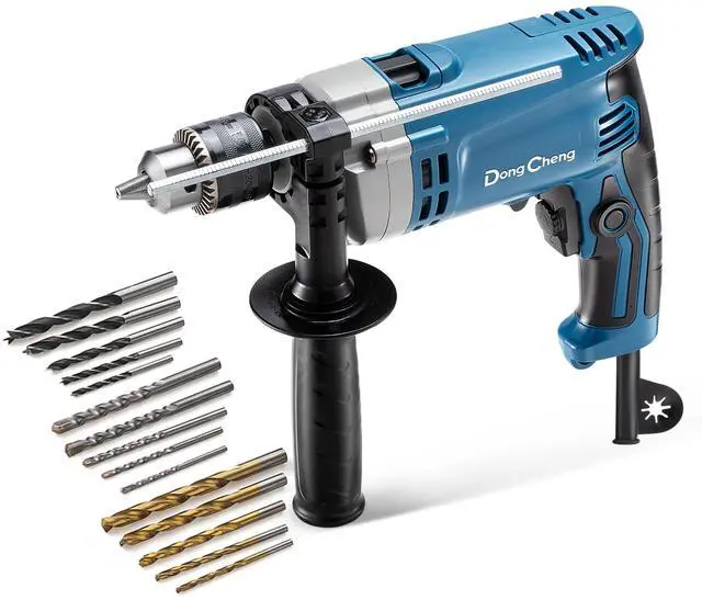 Main image of Hammer Drill 6A,1/2 Inch Keyed Chuck, 0-3000 RPM/45000 BPM Impact Drill with 15PCS Drilling Bits for Brick Wall, Metal & Wood, DZJ05-13