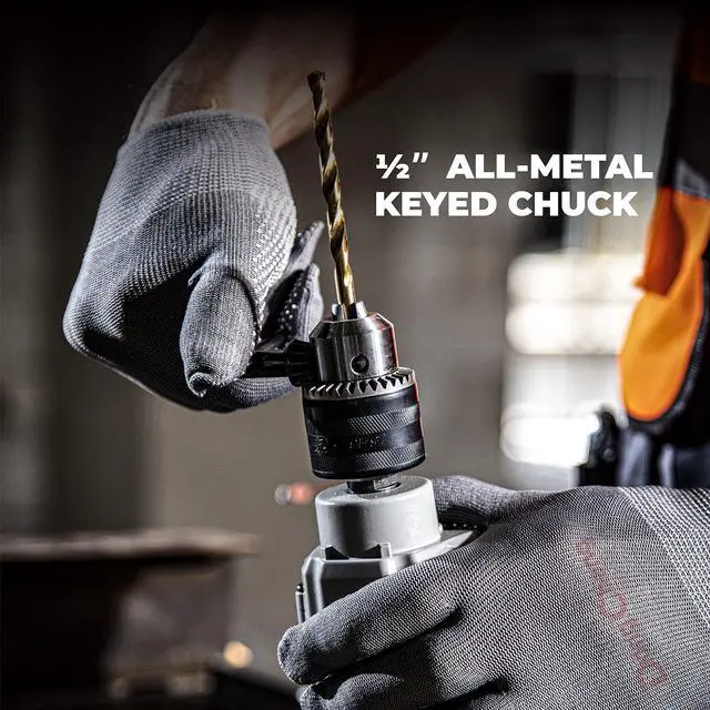 Alt view image 6 of 7 - Hammer Drill 6A,1/2 Inch Keyed Chuck, 0-3000 RPM/45000 BPM Impact Drill with 15PCS Drilling Bits for Brick Wall, Metal & Wood, DZJ05-13