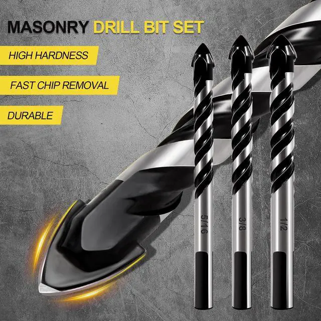 Alt view image 2 of 7 - 12-PCS Masonry Drill Bit Set & Concrete Drill Bit Set, 1/8 to 1/2 inch Professional Carbide Drill Bits Tip for Glass, Tile, Brick, Cement Concrete Plastic Wood etc. Masonry Drill Bits Set