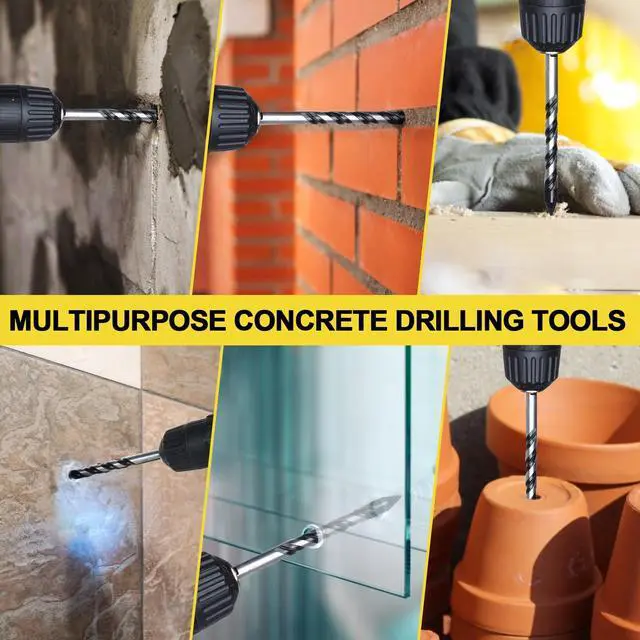 Alt view image 3 of 7 - 12-PCS Masonry Drill Bit Set & Concrete Drill Bit Set, 1/8 to 1/2 inch Professional Carbide Drill Bits Tip for Glass, Tile, Brick, Cement Concrete Plastic Wood etc. Masonry Drill Bits Set