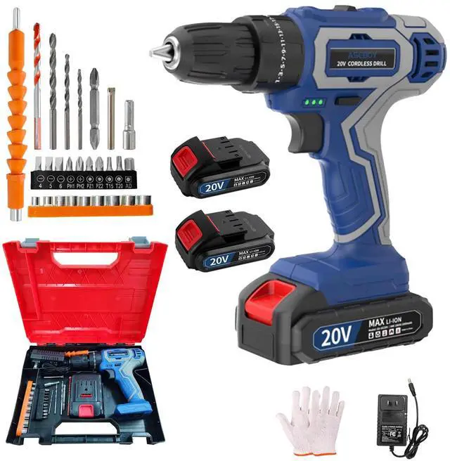 Main image of Cordless Drill with Battery and Charger, 20V Cordless Hammer Drill Kit, 28Nm Torque, 3/8" Keyless Chuck, 2-Speed for Home Repair and DIY Projects(2 batteries)
