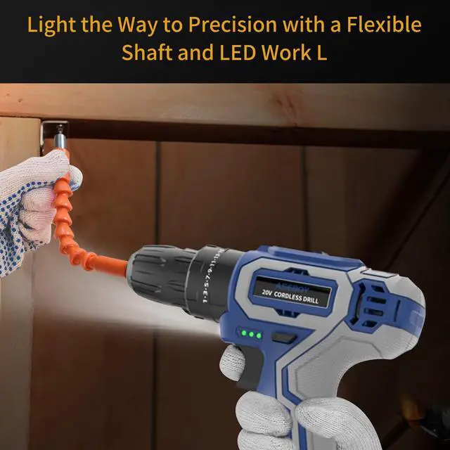 Alt view image 4 of 7 - Cordless Drill with Battery and Charger, 20V Cordless Hammer Drill Kit, 28Nm Torque, 3/8" Keyless Chuck, 2-Speed for Home Repair and DIY Projects(2 batteries)