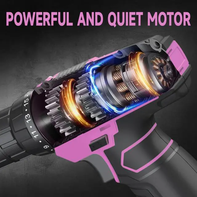 Alt view image 5 of 7 - 12V Pink Cordless Drill Set - Power Drill Kit with Battery and Charger, 3/8-Inch Keyless Chuck, Built-in LED, 21+1 Torque Setting