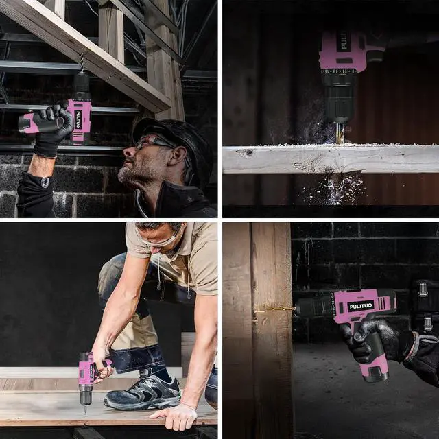 Alt view image 6 of 7 - 12V Pink Cordless Drill Set - Power Drill Kit with Battery and Charger, 3/8-Inch Keyless Chuck, Built-in LED, 21+1 Torque Setting