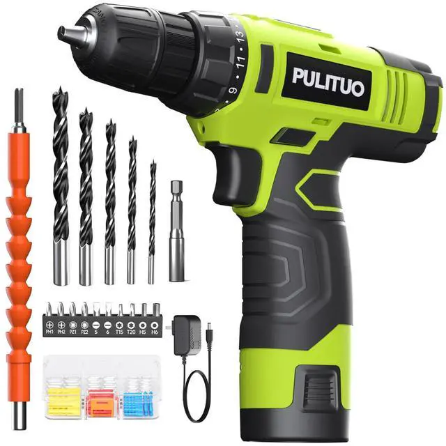 Main image of 12V Green Cordless Drill Set Power Drill Kit with Battery and Charger,electric drill home improvement,3/8-Inch Keyless Chuck,Built-in LED,21+1 Torque Setting