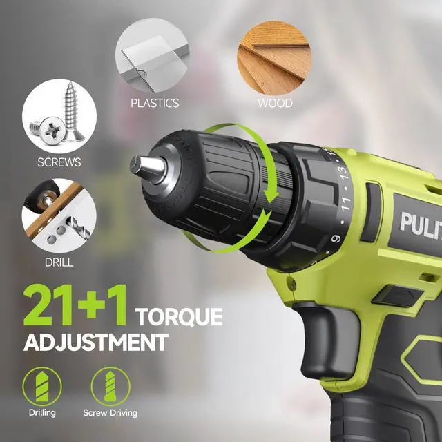 Alt view image 2 of 7 - 12V Green Cordless Drill Set Power Drill Kit with Battery and Charger,electric drill home improvement,3/8-Inch Keyless Chuck,Built-in LED,21+1 Torque Setting