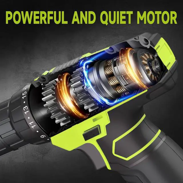 Alt view image 4 of 7 - 12V Green Cordless Drill Set Power Drill Kit with Battery and Charger,electric drill home improvement,3/8-Inch Keyless Chuck,Built-in LED,21+1 Torque Setting