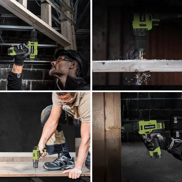 Alt view image 6 of 7 - 12V Green Cordless Drill Set Power Drill Kit with Battery and Charger,electric drill home improvement,3/8-Inch Keyless Chuck,Built-in LED,21+1 Torque Setting