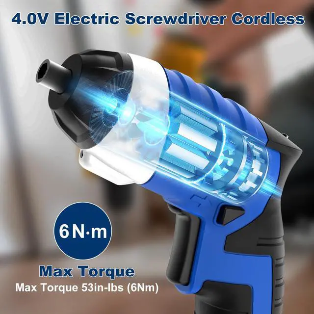 Alt view image 5 of 7 - Electric Screwdriver, Cordless Screwdriver Rechargeable 4V Max, Power Screwdriver with LED Light, 1300mAh Battery Screwdriver 6 Nm 30 PCS Screw Gun Accessories for Home DIY, Car Repair