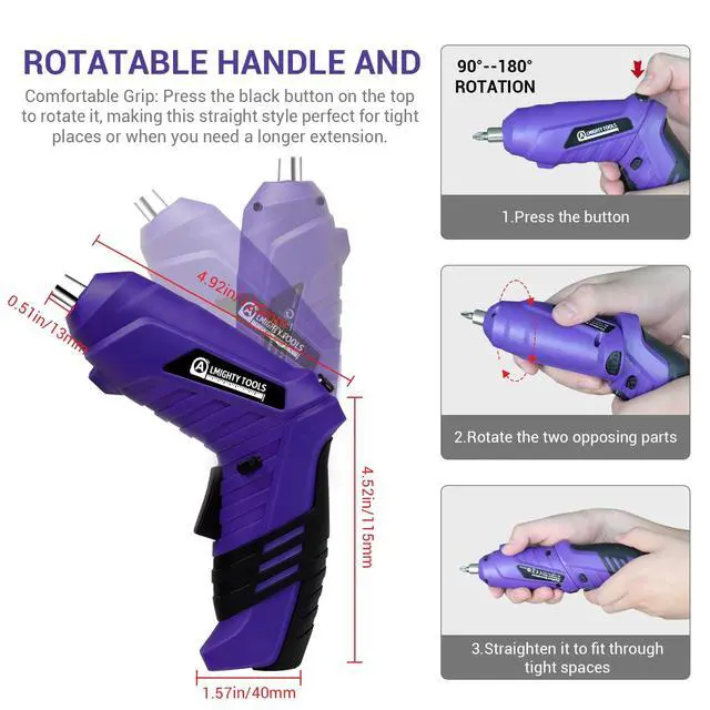 Alt view image 3 of 7 - Electric Screwdriver Cordless, 3.6V Cordless Screwdriver Rechargeable, 47Pcs Small Power Screwdriver Set with Pivoting Handle and LED Light, 3Nm Battery Screw Gun for DIY Enthusiasts