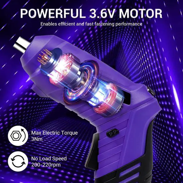 Alt view image 4 of 7 - Electric Screwdriver Cordless, 3.6V Cordless Screwdriver Rechargeable, 47Pcs Small Power Screwdriver Set with Pivoting Handle and LED Light, 3Nm Battery Screw Gun for DIY Enthusiasts