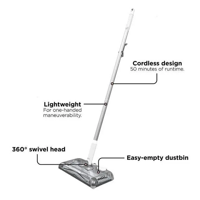 Alt view image 3 of 7 - Carpet Sweeper 50 Minute Lithium Floor Sweeper, Multi-Surface Use, Easy One Hand Cleaning, Self Standing, Charger Included (HFS115J10)