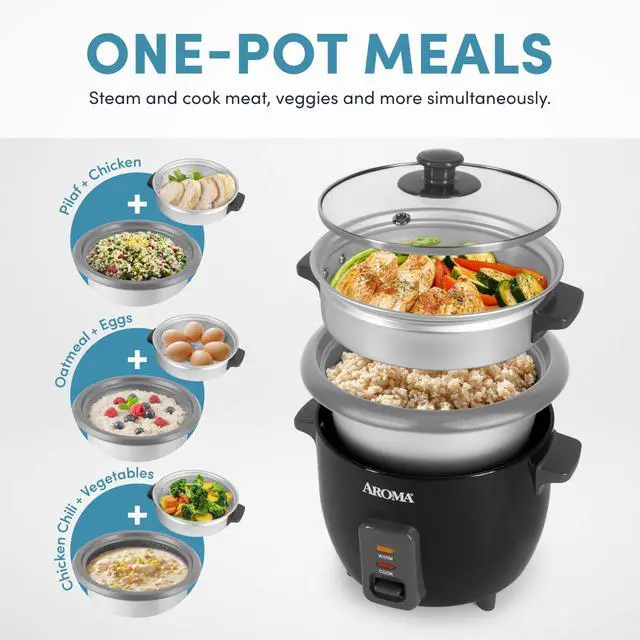 Alt view image 2 of 7 - Housewares ARC-363-1NGB 3 Uncooked/6 Cups Cooked Rice Cooker, Steamer, Multicooker, 2-6 cups, Black