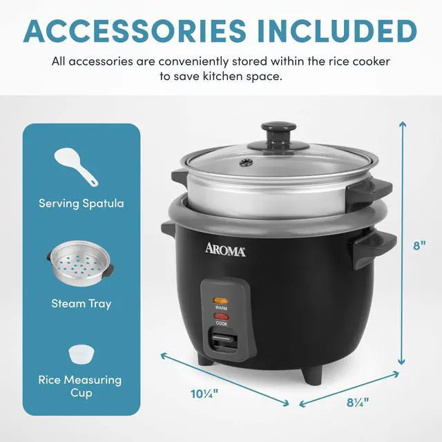 Alt view image 4 of 7 - Housewares ARC-363-1NGB 3 Uncooked/6 Cups Cooked Rice Cooker, Steamer, Multicooker, 2-6 cups, Black