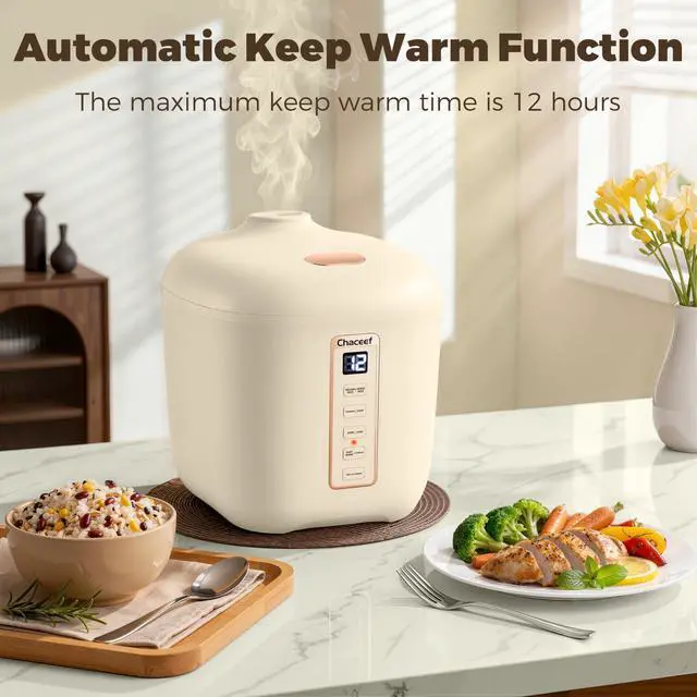 Alt view image 5 of 7 - Mini Rice Cooker 2 Cups Uncooked, 1.2L Rice Cooker Small, Portable Non-Stick Small Travel Rice Maker, BPA Free, Smart Control Multifunction Cooker with 24 Hours Timer Delay & Keep Warm Function, Beige