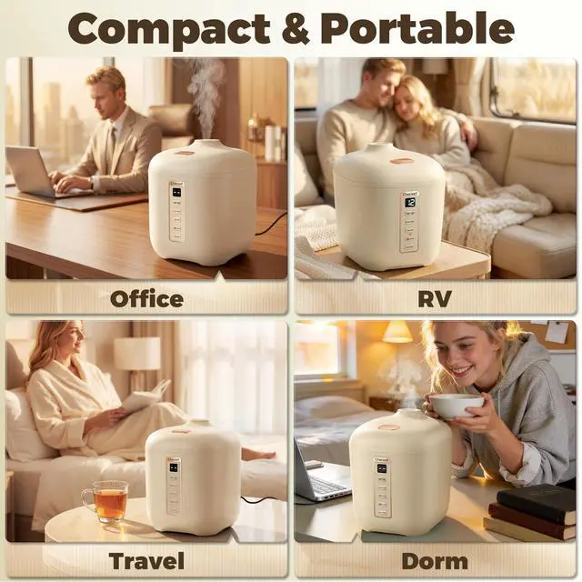 Alt view image 6 of 7 - Mini Rice Cooker 2 Cups Uncooked, 1.2L Rice Cooker Small, Portable Non-Stick Small Travel Rice Maker, BPA Free, Smart Control Multifunction Cooker with 24 Hours Timer Delay & Keep Warm Function, Beige