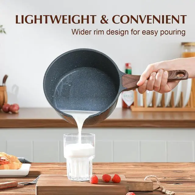 Alt view image 3 of 7 - Nonstick Saucepan with Lid, 1.5 Quarts Small Pot with Swiss Granite Coating, Stay-cool Handle, Multipurpose Handy Sauce Pot Small Kitchen Cooking Pot, Induction Comptable, PFOA Free