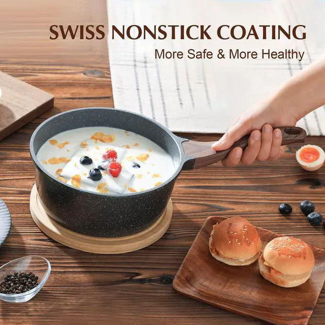 Alt view image 6 of 7 - Nonstick Saucepan with Lid, 1.5 Quarts Small Pot with Swiss Granite Coating, Stay-cool Handle, Multipurpose Handy Sauce Pot Small Kitchen Cooking Pot, Induction Comptable, PFOA Free