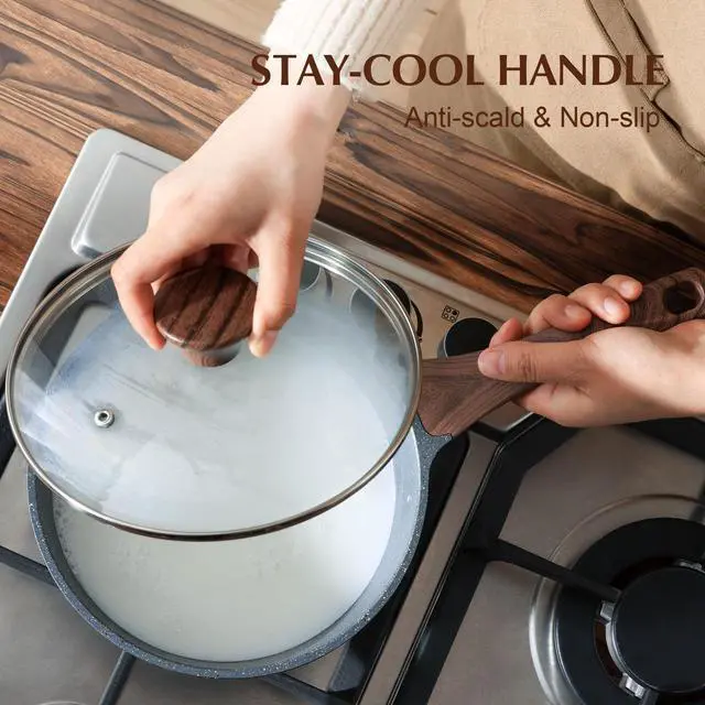 Alt view image 7 of 7 - Nonstick Saucepan with Lid, 1.5 Quarts Small Pot with Swiss Granite Coating, Stay-cool Handle, Multipurpose Handy Sauce Pot Small Kitchen Cooking Pot, Induction Comptable, PFOA Free