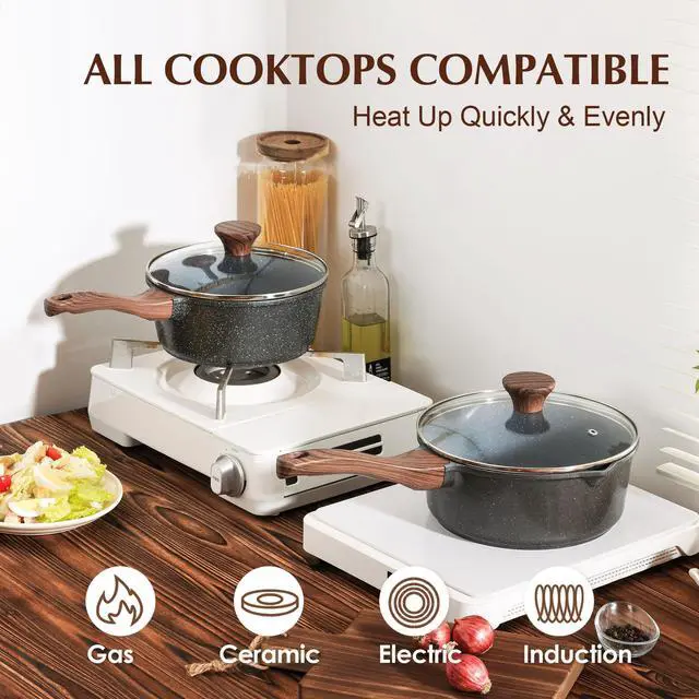 Alt view image 2 of 7 - Nonstick Saucepan with Lid, 1.5 Quarts Small Pot with Swiss Granite Coating, Stay-cool Handle, Multipurpose Handy Sauce Pot Small Kitchen Cooking Pot, Induction Comptable, PFOA Free