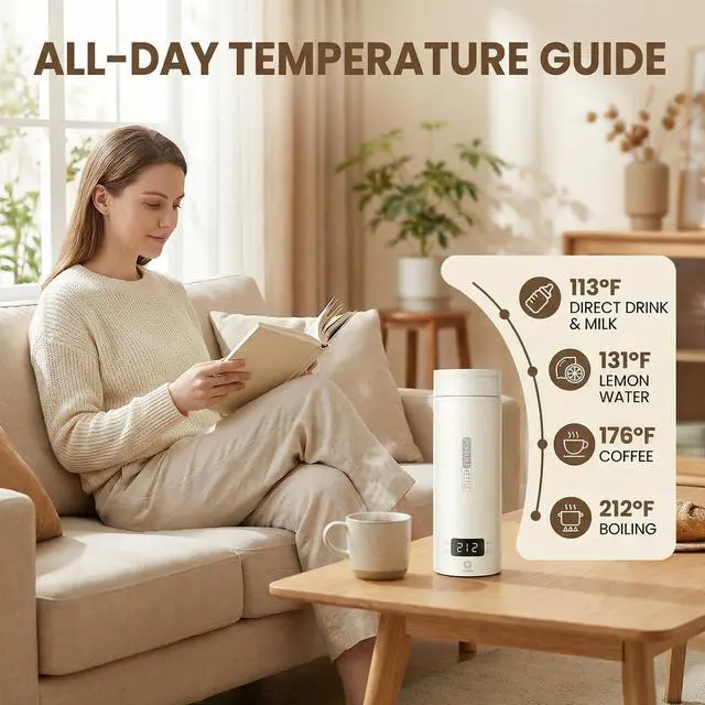 Alt view image 5 of 7 - Travel Tea Kettle120V, Portable Electric Kettle, 316 Stainless Steel Premium Liner, 4-speed Temperature Adjustment with Auto Shut-off and Boil-Off Protection,White.
