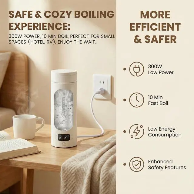 Alt view image 3 of 7 - Travel Tea Kettle120V, Portable Electric Kettle, 316 Stainless Steel Premium Liner, 4-speed Temperature Adjustment with Auto Shut-off and Boil-Off Protection,White.