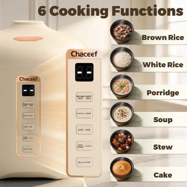Alt view image 2 of 7 - Mini Rice Cooker 2 Cups Uncooked, 1.2L Rice Cooker Small, Portable Non-Stick Small Travel Rice Maker, BPA Free, Smart Control Multifunction Cooker with 24 Hours Timer Delay & Keep Warm Function, Beige