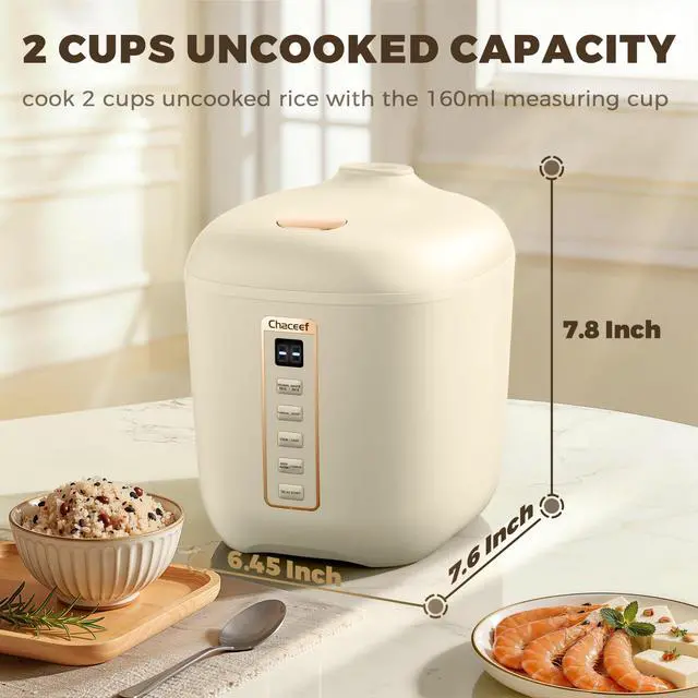 Alt view image 3 of 7 - Mini Rice Cooker 2 Cups Uncooked, 1.2L Rice Cooker Small, Portable Non-Stick Small Travel Rice Maker, BPA Free, Smart Control Multifunction Cooker with 24 Hours Timer Delay & Keep Warm Function, Beige