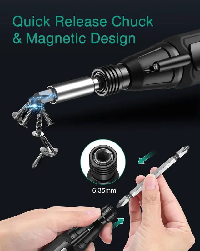 Alt view image 4 of 7 - Electric Screwdriver Cordless, 12 in 1 Rechargeable Electric Screwdriver Set with 10 Bits and 1/4 inch Bit Holder, Power Repair Tool Kit with LED Lights, Charging Cable, for Phones,Toys, PC
