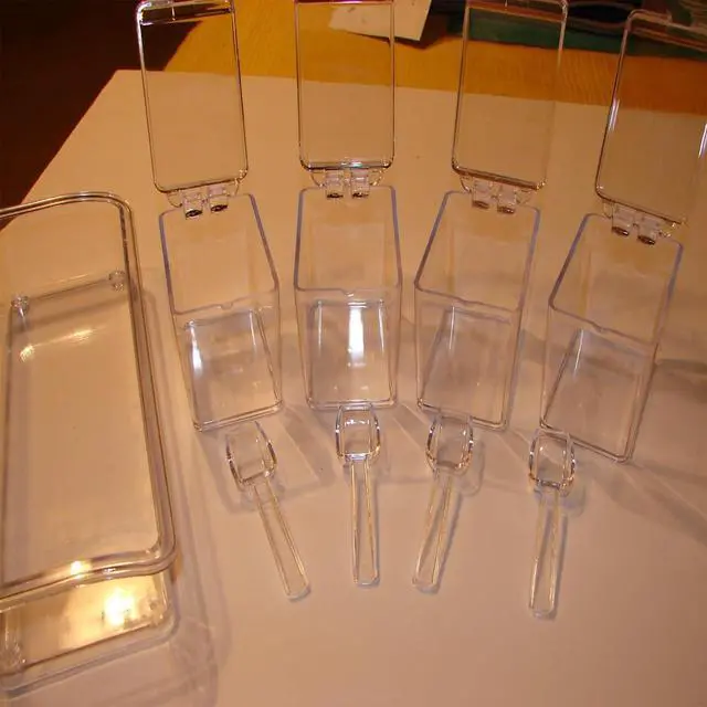 Alt view image 4 of 6 - 4 clear seasoning boxes, spice jars, seasoning containers with lids for storing salt, sugar, and pepper, kitchen storage containers with spoons, lids, and trays (transparent)