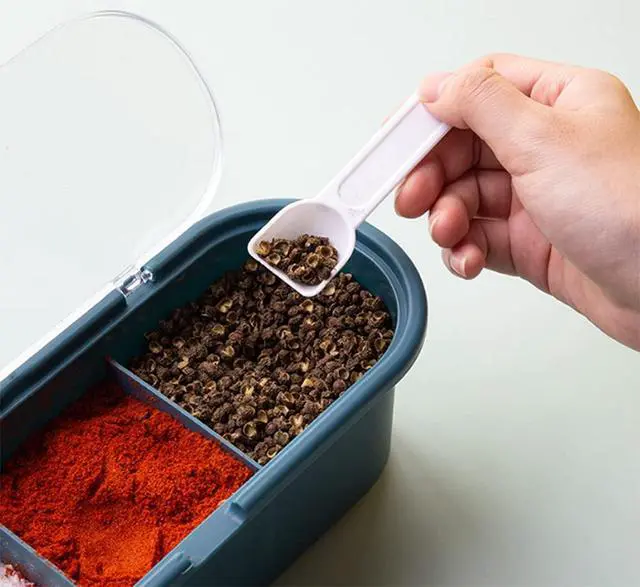 Alt view image 4 of 7 - 1 Pack Condiment Jar Spice Container, 3 Room Seasoning Jar Storage Container, contains 3 TBSP for Storing Spices, Seasonings, Sugar, Salt and Pepper,Counter, Food Storage