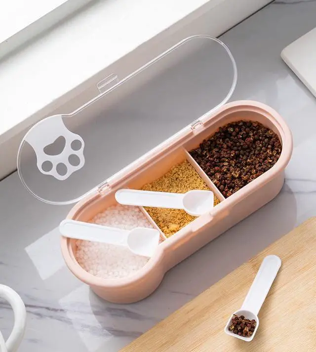 Alt view image 6 of 7 - 1 Pack Condiment Jar Spice Container, 3 Room Seasoning Jar Storage Container, contains 3 TBSP for Storing Spices, Seasonings, Sugar, Salt and Pepper,Counter, Food Storage