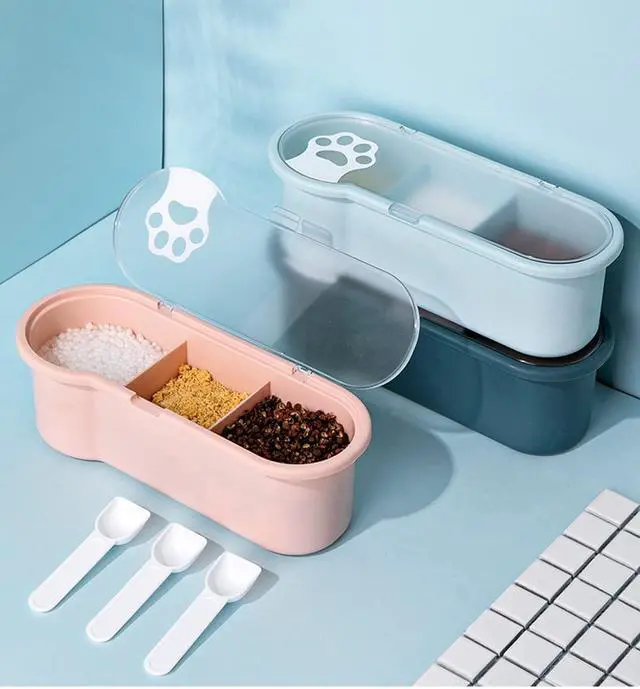 Alt view image 7 of 7 - 1 Pack Condiment Jar Spice Container, 3 Room Seasoning Jar Storage Container, contains 3 TBSP for Storing Spices, Seasonings, Sugar, Salt and Pepper,Counter, Food Storage
